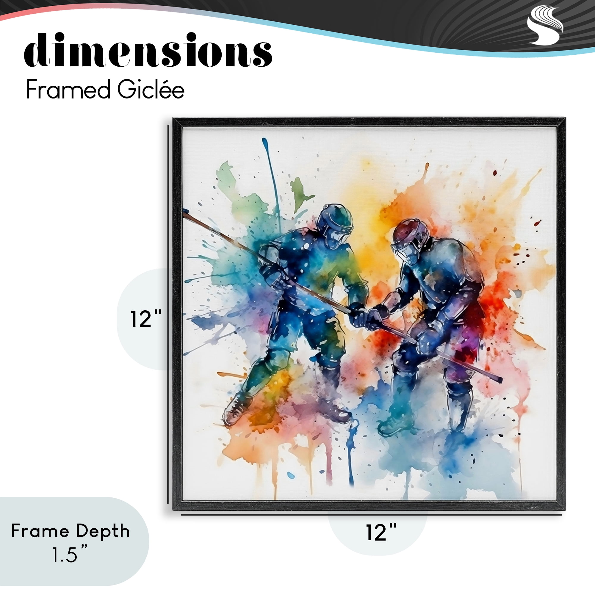 Stupell Industries Watercolor Hockey Faceoff Black Framed Giclee Art, design by Creative Studio