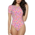 thumbnail image 2 of Goofa Pink Donut Printed Women Rash Guard Short Sleeve,Tummy control Swimsuit Surfing Swimsuit Bathing Suit One Piece Swimsuit UPF 50-Large, 2 of 9