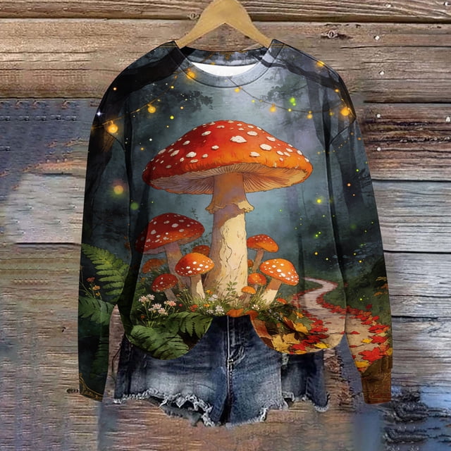 Xuyuer Women's Long Sleeve Hoodless Printed Casual Warm Sweatshirt, Cozy Pullover for Spring Comfort, Everyday Lounging and Seasonal Graphic Style