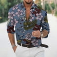 thumbnail image 4 of Shirts For Men Casual Full Floral Printed Long Sleeve Button Down Lapel Blouses Beach Summer Loose Fall Tops Navy XXL, 4 of 4