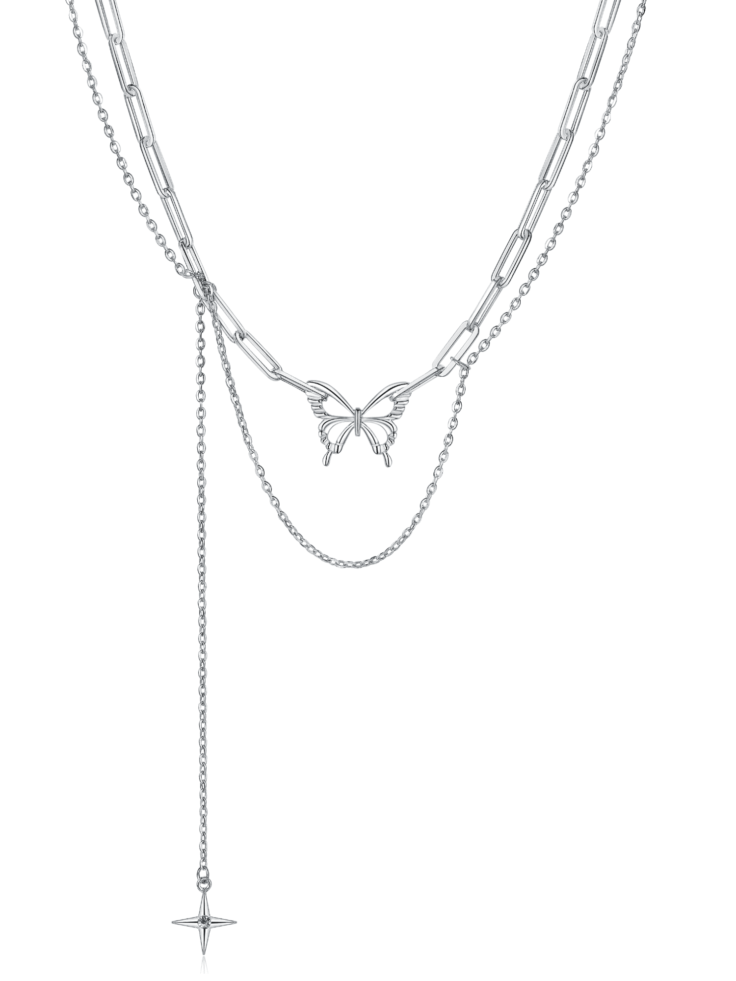 Download Isaacsong Chunky Silver Butterfly Chain Link Layered Necklace For Women And Girls 18 Walmart Com Walmart Com