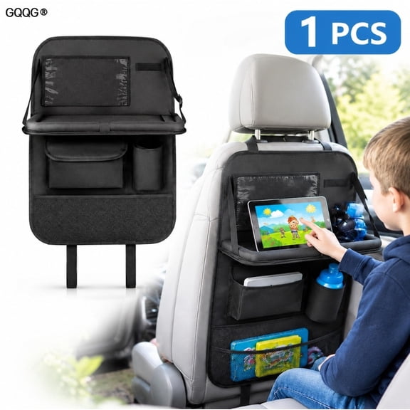 2-Pack Car Backseat Organizer with Foldable Tray Tablet Holder Kick Mats for Travel Road Trip Seat Back Storage