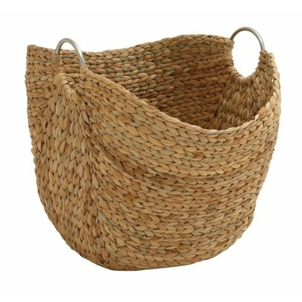 Decmode Large, Rectangular Natural Water Hyacinth Basket with Round