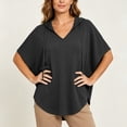 thumbnail image 6 of fatyb Womens Short Sleeve Hoodies V Neck Drawstring Pullover Tops Lightweight Summer Shirts with Hood, 6 of 7