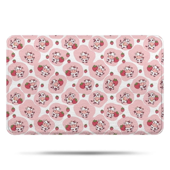 Pink Cow Strawberry Pattern Bathroom Rugs Mat,Non Slip Microfiber Bathroom Rug,Rubber Backing,Soft Bathroom Mats for Bathroom Floor,Tub and Shower,17x27in(43x68cm)