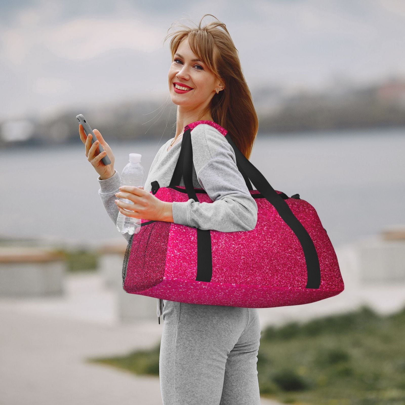 Fuzoiu Rose Red Glitter Print Travel Duffle Bag,Carry On Tote Bags,Duffel Bag,Sport Gym Bag, Hospital Bag for Labor and Delivery, Overnight Bag,Luggage Bag