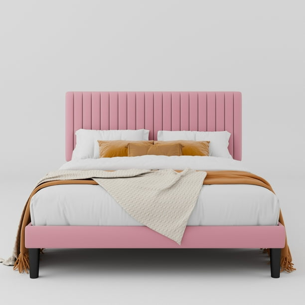 Allewie Full Size Velvet Upholstered Platform Bed Frame with