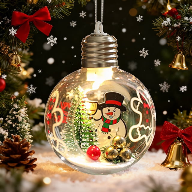 Adorno Navideño de Papá Noel con Luces, Bola Colgante de Plástico Transparente para Decoración Festiva | Bolas Navideñas de Plástico Multicolor de 11 X 8 X 6,5 Cm | 1 Unidad
