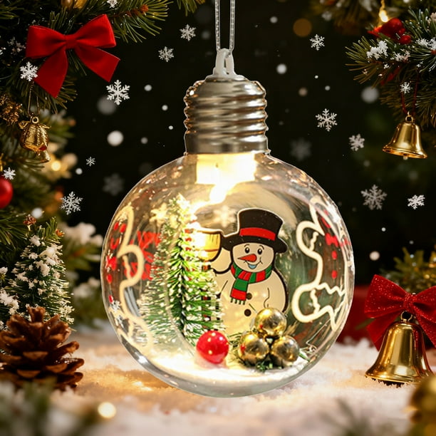 Creatives Christmas Santa Ornament With Lights Plastic Transparent Hanging Ball For Festive Decoration On The Christmas Tree
