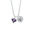 thumbnail image 2 of Delight Jewelry Silvertone Hot Purple Enamel Heart with Cutout Silvertone Script Initial Disc - V - Charm Necklace, 20"+3", 2 of 4