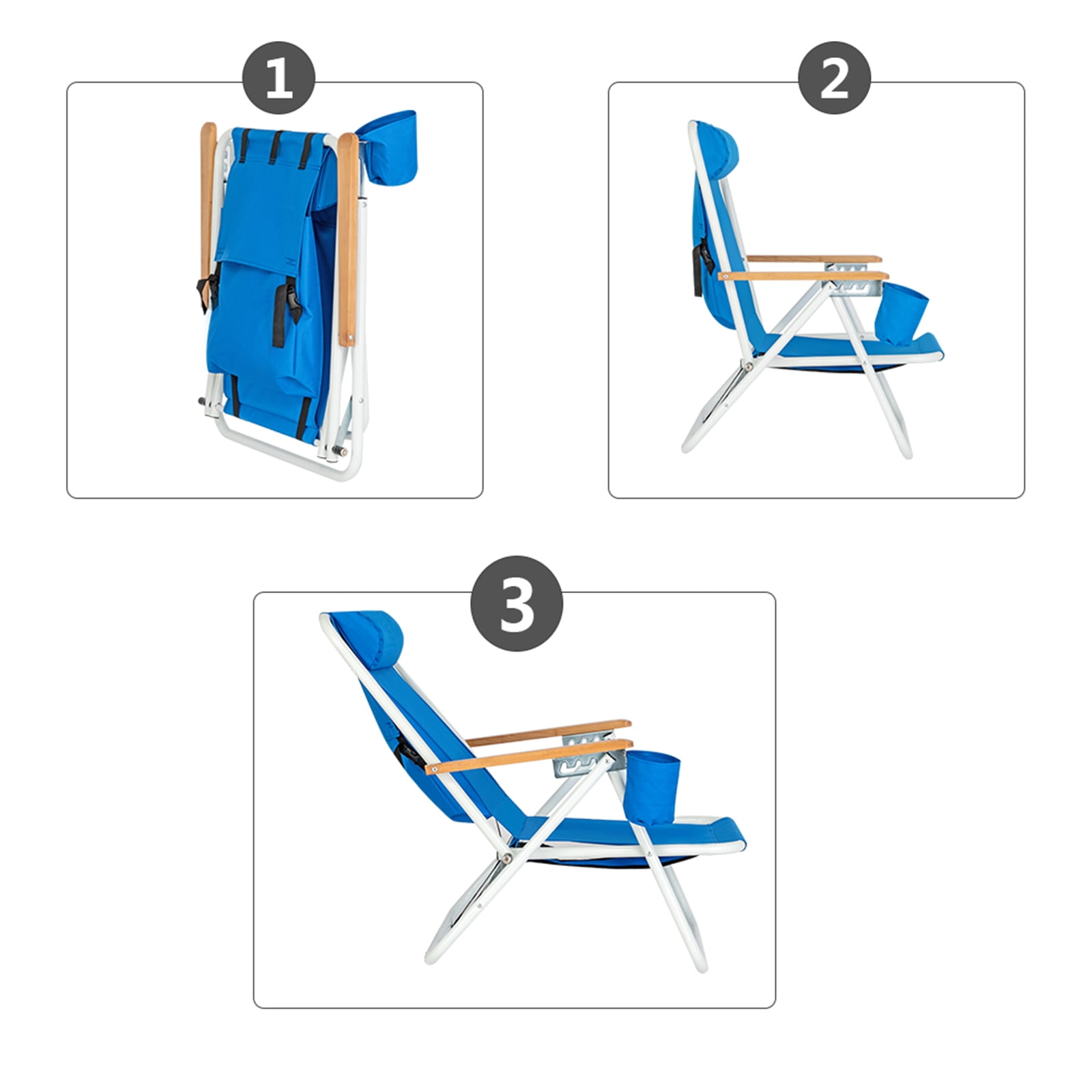 Portable High Strength Beach Chair with Adjustable Headrest,Sturdy, Foldable, for Camping, Fishing, Outdoor Relaxation Blue