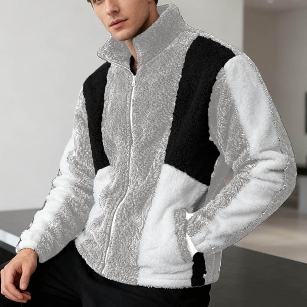 Ceisia Men's All Gift Seasons Casual Solid Color Fleece Zipper Round Neck Long Sleeve Jacket - Comfortable Daily Outdoor Wear