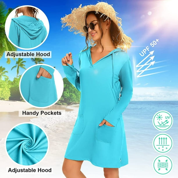 Women's UPF 50+ Cover-Up Dress Beach SPF Long Sleeve Shirt Dress Sun  Protection Hiking Beach 