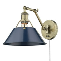 Yep by Golden Lighting Orwell 1-light Swing Arm Wall Lamp in Aged Brass and Navy Blue shade