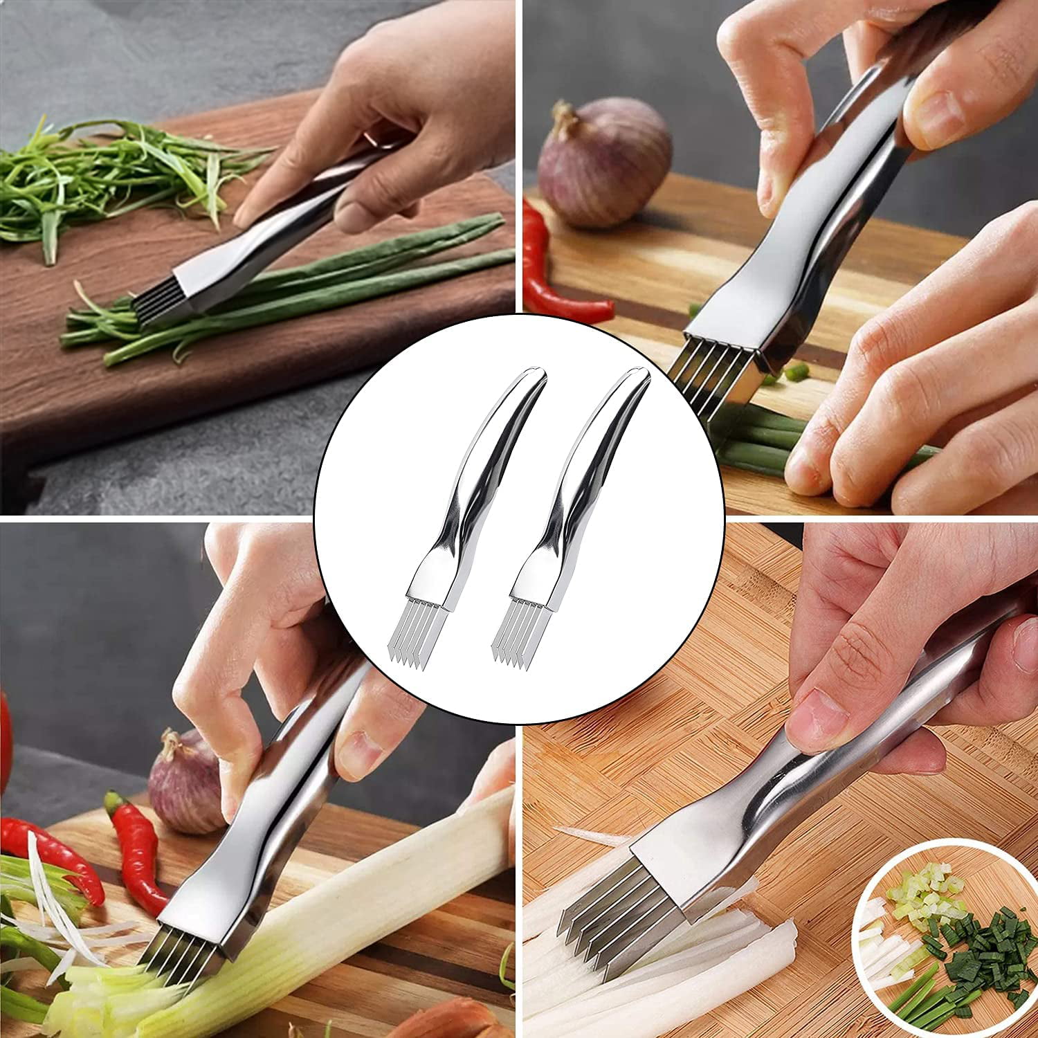 Agatige 2PCS Onion Shredder, Green Onion Knife Stainless Steel Vegetable  Cutter Scallion Cutter Shred Knife Blade Slice Cutlery Kitchen Tool for