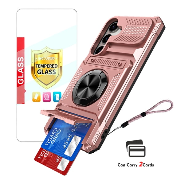 Kryonix for Samsung Galaxy A36 5G Case with Screen Protector and Strap,Finger Ring Holder Kickstand,Heavy Duty Shockproof Rugged Protective Case,Working with Magnetic Car Phone Mount,Rose Gold