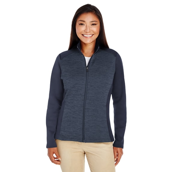 Devon & Jones DG796W Ladies Colorblock Melange Fleece Full-Zip - Navy/ Navy Hthr - X-Small