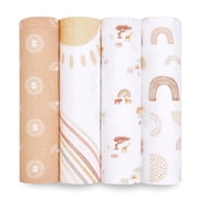 Aden + Anais Essentials 100% Muslin Cotton Swaddle Blanket, Unisex, 4 Pack, Keep Rising