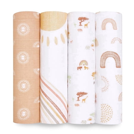 Aden + Anais Essentials 100% Muslin Cotton Swaddle Blanket, Unisex, 4 Pack, Keep Rising