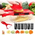 thumbnail image 1 of Mandolina de cocina multifunción 6 en 1 para cortar verduras, cortador de patatas, cortador de alimentos con recipiente de almacenamiento y pelador para cebollas, pepinos, zanahorias, frutas y queso, 1 of 7