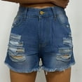 thumbnail image 3 of Wutalume Jeans for Women Denim Shorts Frayed Hem Distressed, Slim Fit Jean Shorts with Stretch for Summer Casual Style,Blue 2XL, 3 of 5