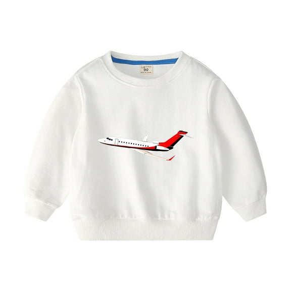 Spazoro Child Girls Sweatshirts, Crew Neck Long Sleeve Plane Print Casual Tops for Kids Girls White Size 2-3T