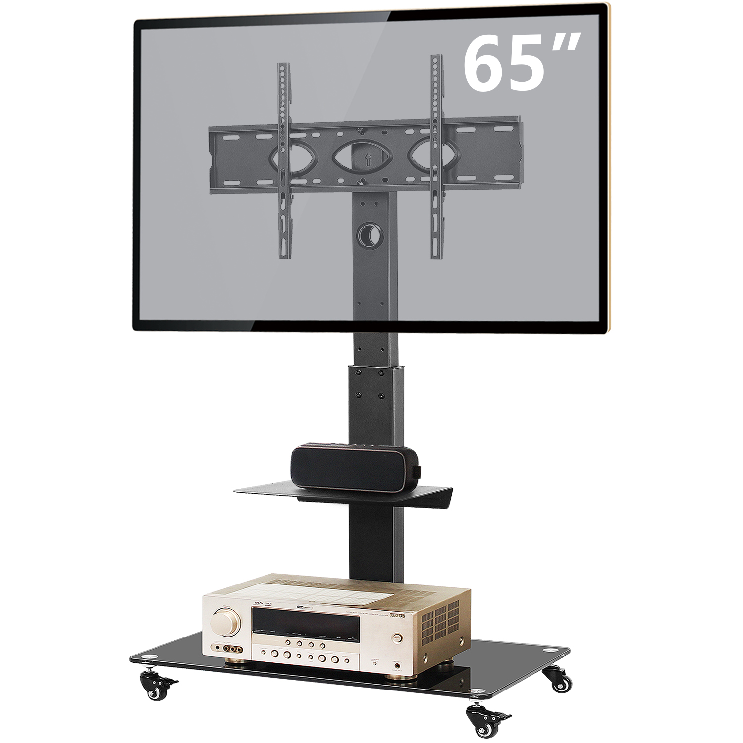 Amazon rfiver swivel wood tv stand on wheels with mount for 3270