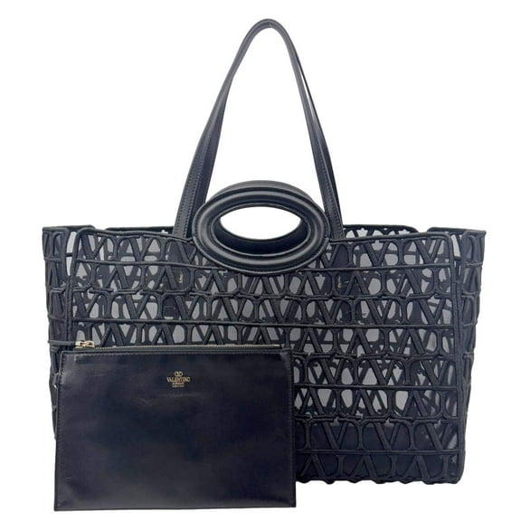 Pre-Owned Valentino Le Troisieme Mesh Canvas Tote Bag Black