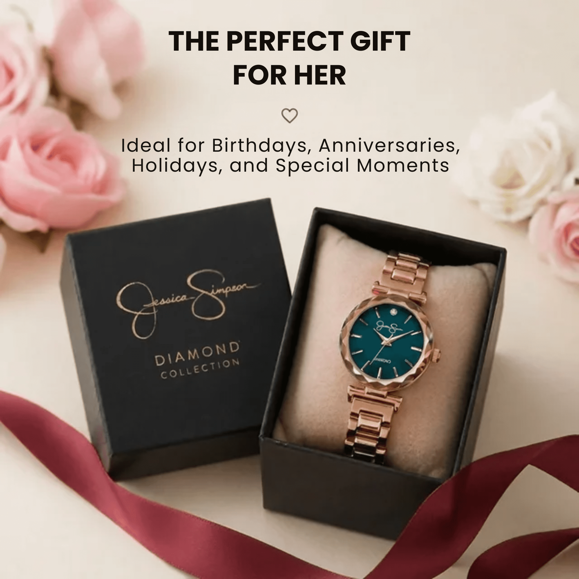 Jessica Simpson Diamond Collection Women Watch, Classic Quartz, Metal Band, Round Faceted Crystal Face, Elegant Dress Watch for Women