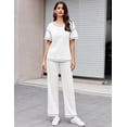 thumbnail image 4 of EKOUAER Women Waffle Knit Lounge Sets Short Sleeve Top and Long Pant Pajama Set Loungewear 2 Piece Pjs Set with Pockets, 4 of 6