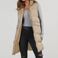thumbnail image 2 of Baqcunre Women's Clothing, Women's Long Puffer Vest Winter Quilted Hooded Sleeveless Zip Up Long Jacket Vest Gilet Valentines Day Gifts, 1Pc Jacket Beige M, 2 of 8