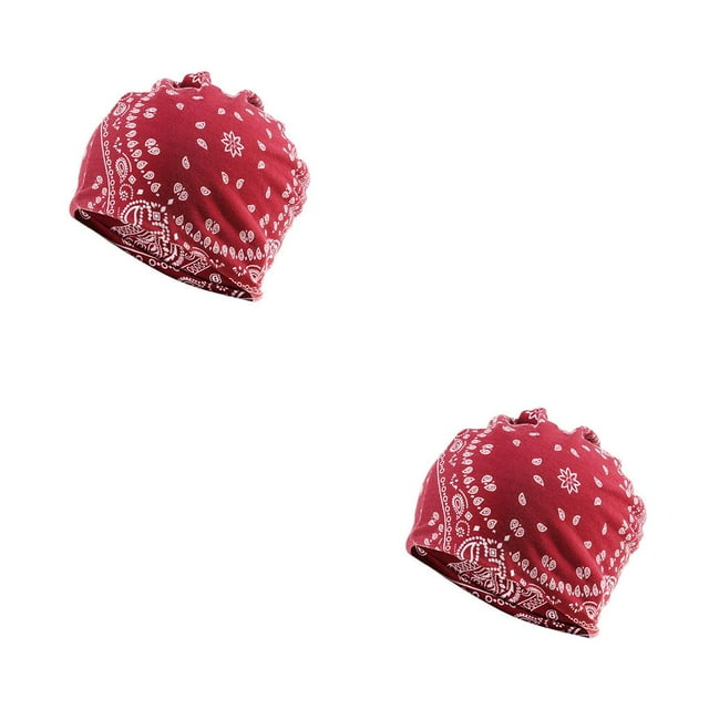 Tuque Style Bohème Hijab Imprimé Floral Turban Protection des Oreilles Bonnet Fleur Rouge Ensemble de 2