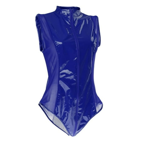 

Sexy Women Patent Leather Bodysuit Mesh Lingerie Jumpsuit Clubwear Leotard