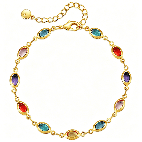 DESIGNICE 18K Gold Plated Anklet for Women Multicolor Crystal Ankle Bracelets Boho Adjustable Chain Anklets