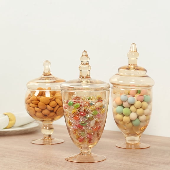 Balsa Circle 3 Pieces Amber Gold Trim Glass Apothecary Jars Lids Party Candy Gift Packaging