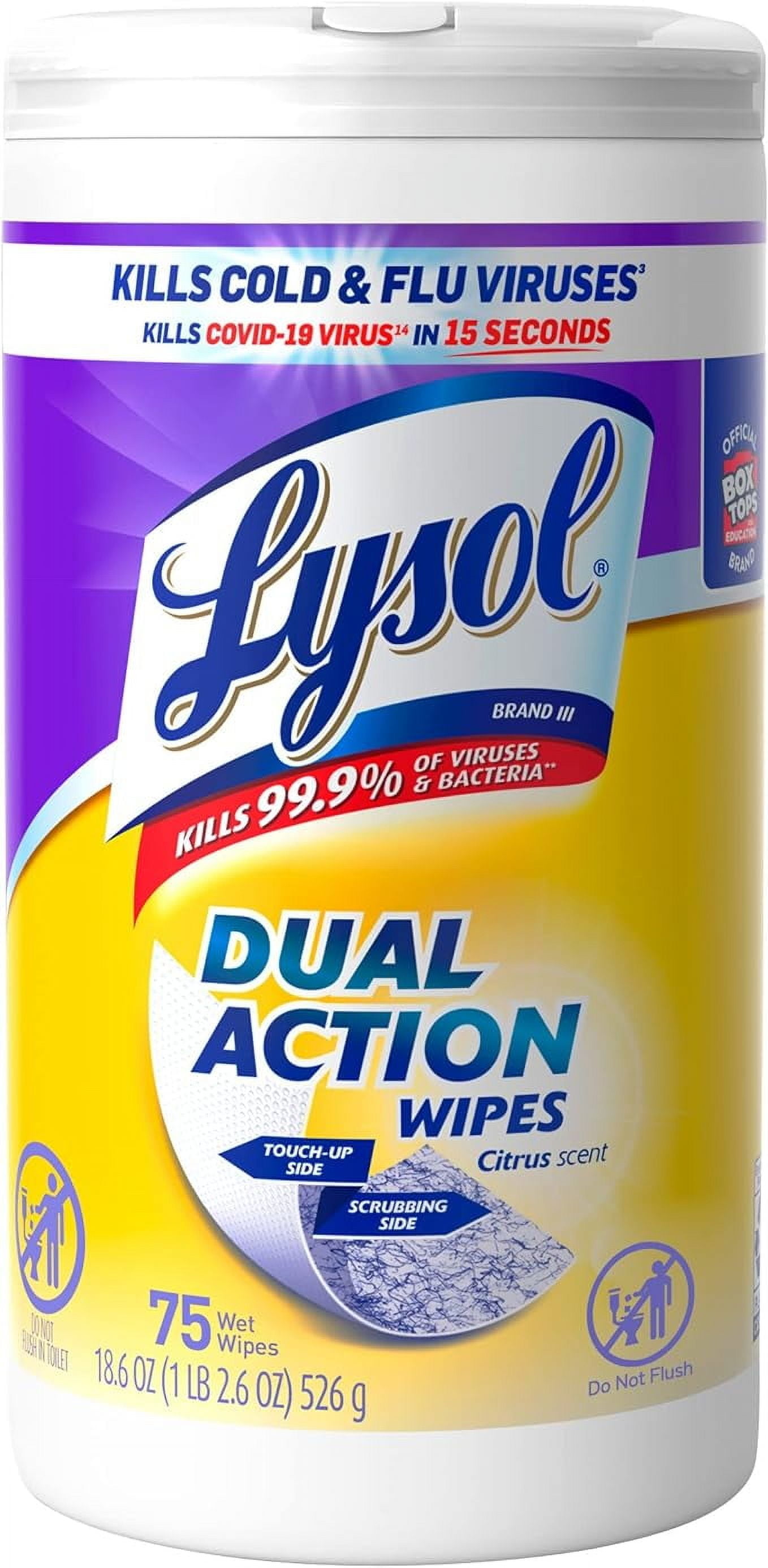 Lysol Disinfecting Wipes Dual Action, Citrus Scent, 75 Count, 3 Pack