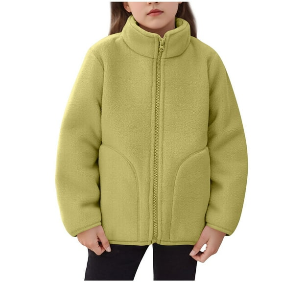 Ugoldhm Sherpa Fleece Jacket for Kids Lightweight Full-Zip Coat with Pockets, Warm Fall & Winter Outerwear