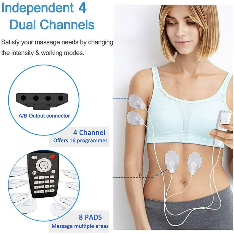 Rechargeable Tens Unit Muscle Stimulator EMS Dual Channel with 4 Pairs  Reusable Electrode Pads 16 Modes for Back Neck Pain Muscle Therapy Pain