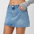 thumbnail image 2 of HVOBTTY Summer Women's A line Mini Skirt Classic Denim Low Waist Basic Slim for Casual Daily Wear, 2 of 5