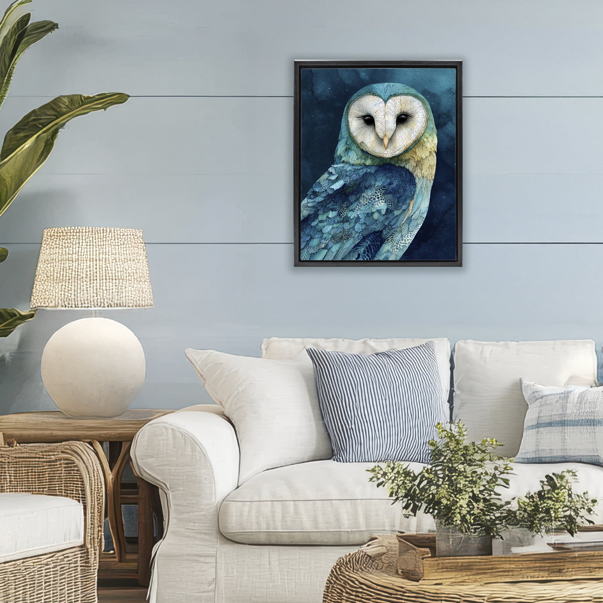 Stupell Industries Cerulean Blue Owl Black Framed Floater Canvas Wall Art, design by Franklyn Gregory
