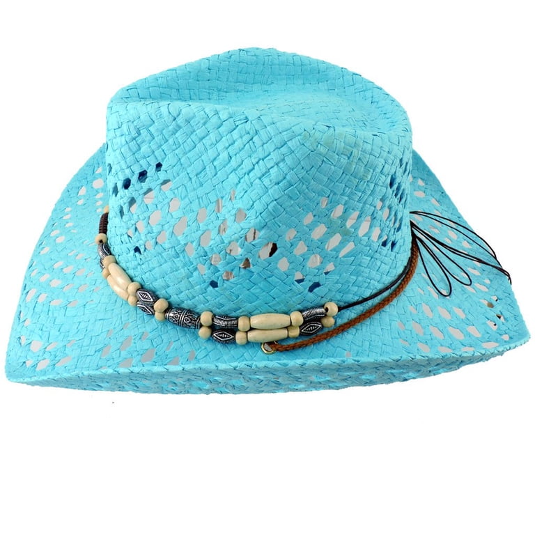 USA Seller! Turquoise Blue Teal Paper Straw Cowboy Hat Women  display picture 3