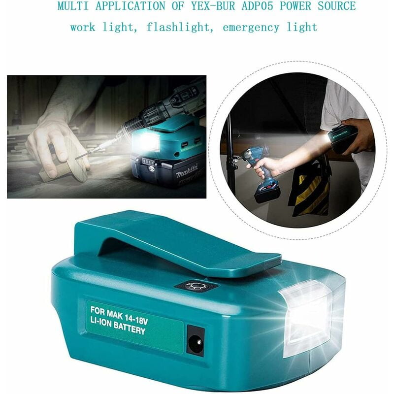 ADP05 Makita 14 18V Lithium Ion Battery Power Source USB Phone Charger Adapter with Dual USB Ports 12V DC Port 3W LED Flashlight Walmart