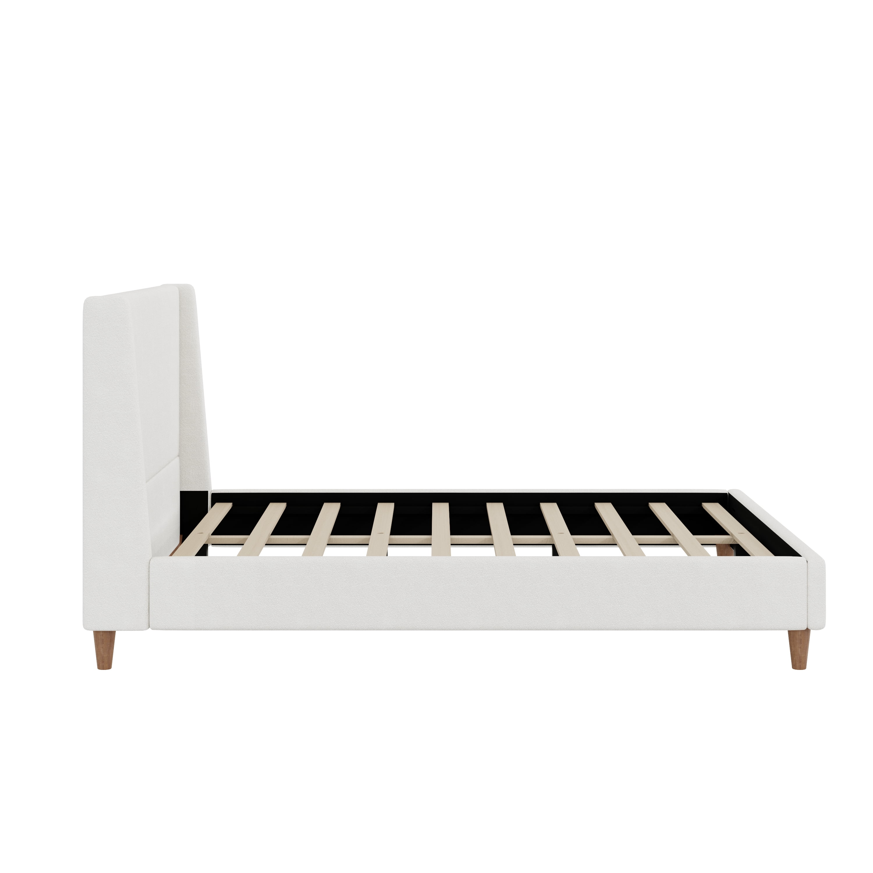 Euroco Modern Queen Size Boucle Upholstered Platform Bed with Wingback Headboard and Wooden Legs