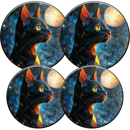 

Electric Stove Burner Covers 4 Pcs Round Gas Burner Cover 8 and 10 Inch Geometric Black Cat under Moon