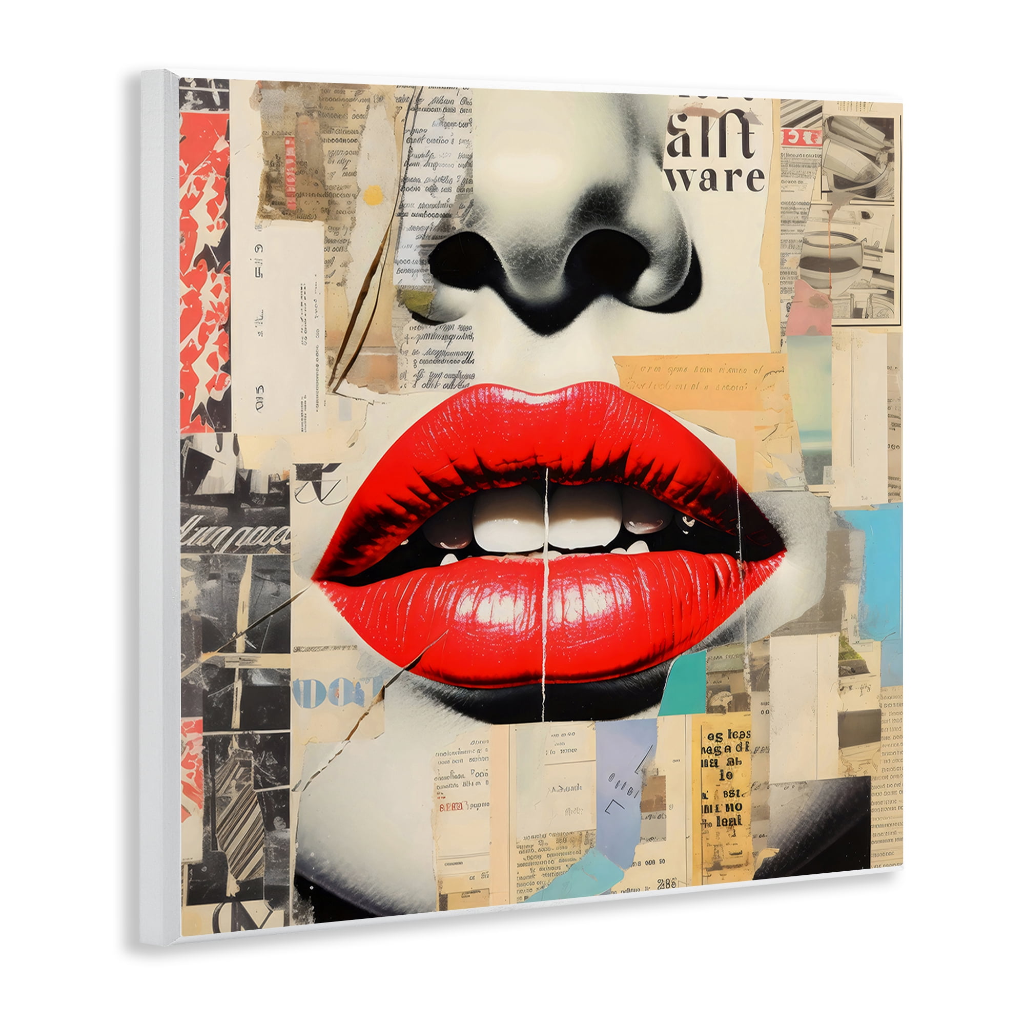 Stupell Industries Fashion Collage with Scarlet Lips Wall Plaque Art, design by Creative Studio