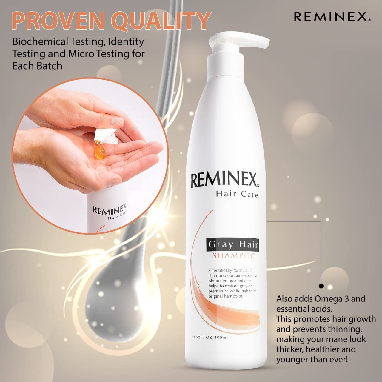 Anti Gray Hair Shampoo - Proprietary Treatment Infused with Argan Oil To Help Restore Gray And White Hair To Its Natural Color - 13.5 Oz