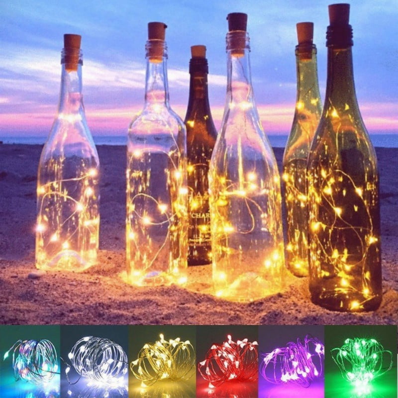 Set of 6 2M 20LED Wine Bottle Cork Copper Wire Fairy Lights Starry Solar Powered 