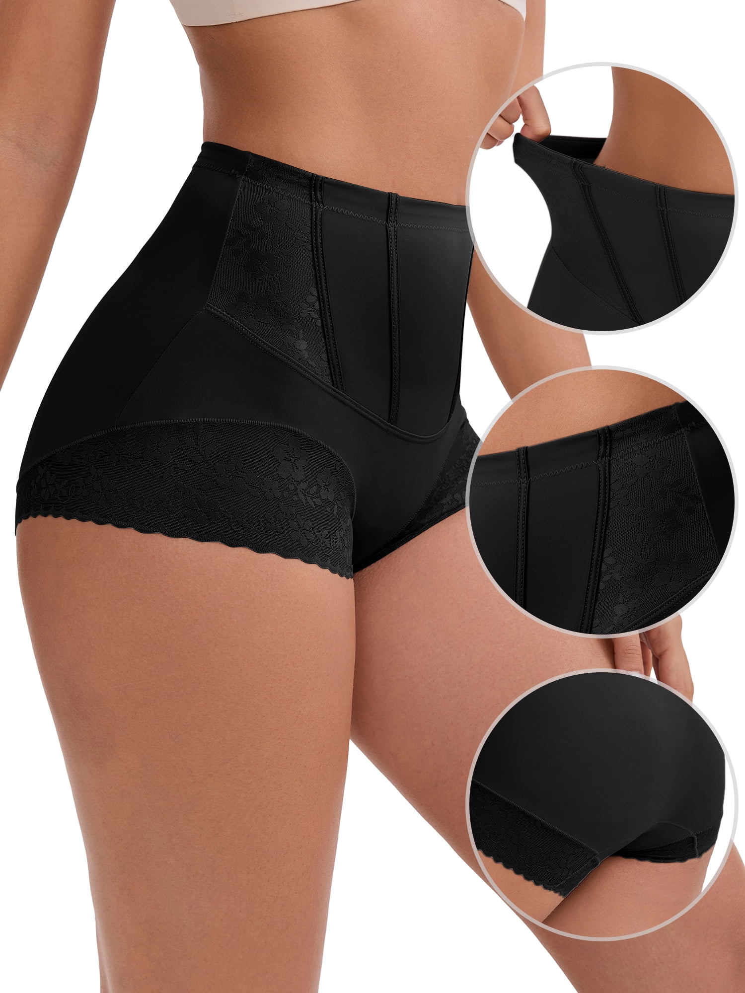 DARING DIVA High-Waisted Butt Lifting Underwear Seamless Panties L Black, Light Brown