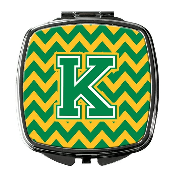 Letter K Chevron Green and Gold Compact Mirror CJ1059-KSCM