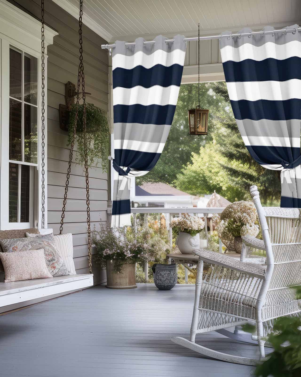 Black White Stripesd Outdoor Curtains for Patio, Minimalist Geometric Grey Privacy Drapes Grommet Waterproof Outside Curtains for Porch/Cabana/Balcony 54"x 108", 1 Panel